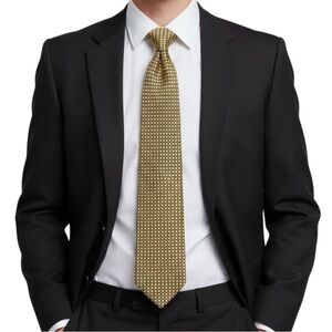 Valentino Giovanni 1980s Vintage Silk Tie Yellow Black Geometric Dot Print Italy